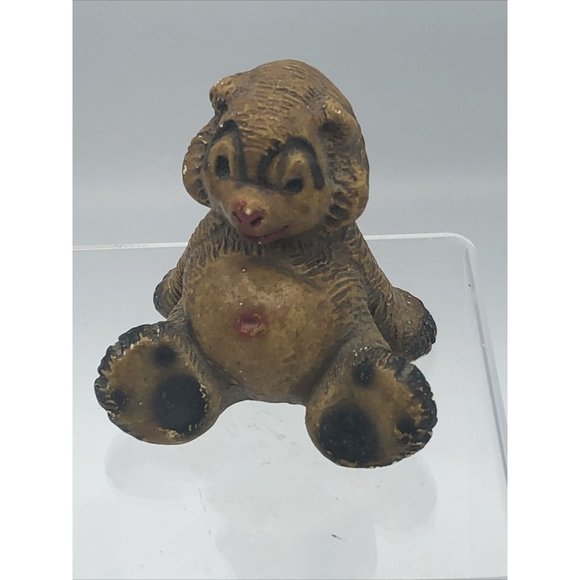 Figurine Panda Bear Ceramic? Red Navel & Nose 2" Reclined Pose Smile Unique - Picture 3 of 12